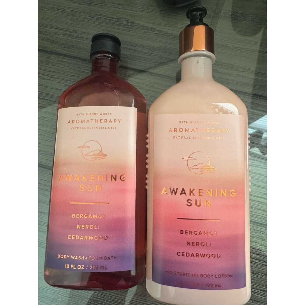 Bath Body Works Aromatherapy Awakening Sun Lotion & Foam Body Wash SET Rare